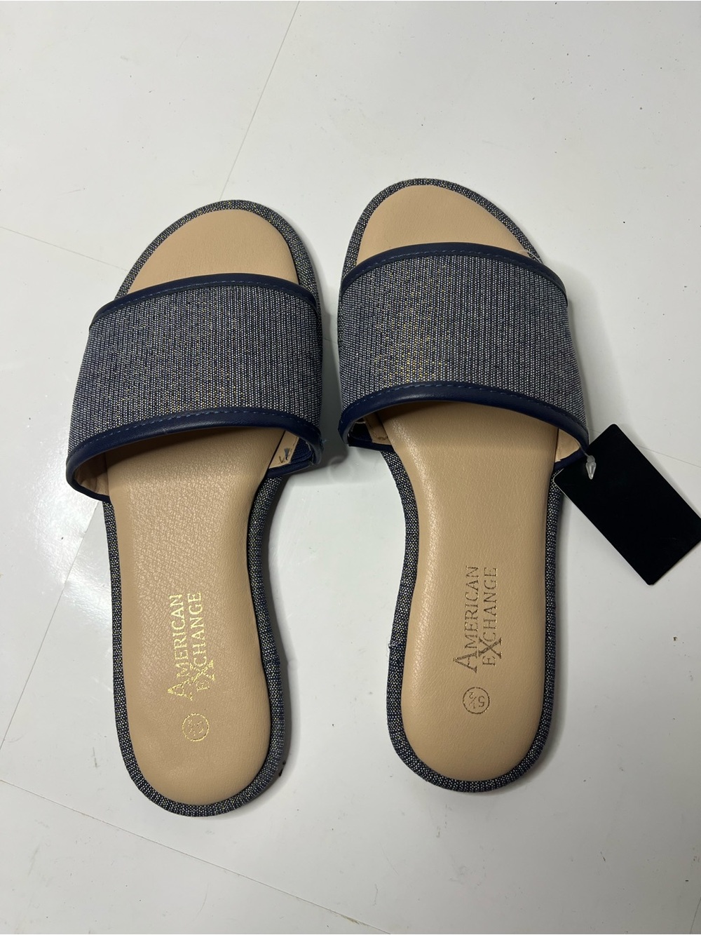 American Exchange Navy Slide Sandals - Women's Casual Slip-On Size 5.5 New